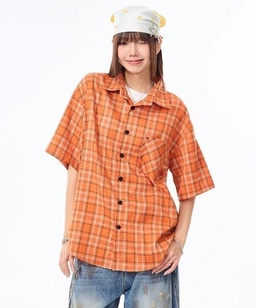 FreeZone(フリーゾーン)の「ビビッドチェックオーバーシャツ(シャツ/ブラウス・メンズ・オレンジ・F)」の14枚目の写真