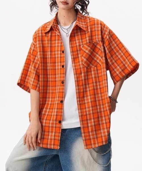 FreeZone(フリーゾーン)の「ビビッドチェックオーバーシャツ(シャツ/ブラウス・メンズ・オレンジ・F)」の10枚目の写真