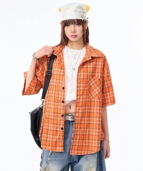 FreeZone(フリーゾーン)の「ビビッドチェックオーバーシャツ(シャツ/ブラウス・メンズ・オレンジ・F)」の11枚目の写真