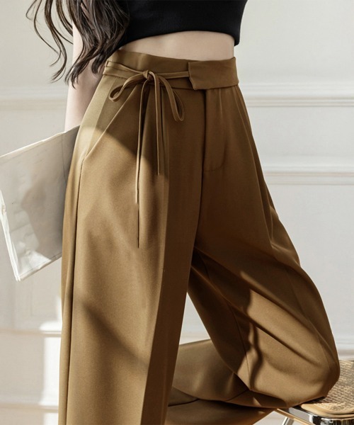 Miniministore（ミニミニストア）の「ストレートパンツ リボンスラックス 美脚（スラックス・レディース・キャメル/ブラック/アイボリー・L/XL/M/S）」の3枚目の写真