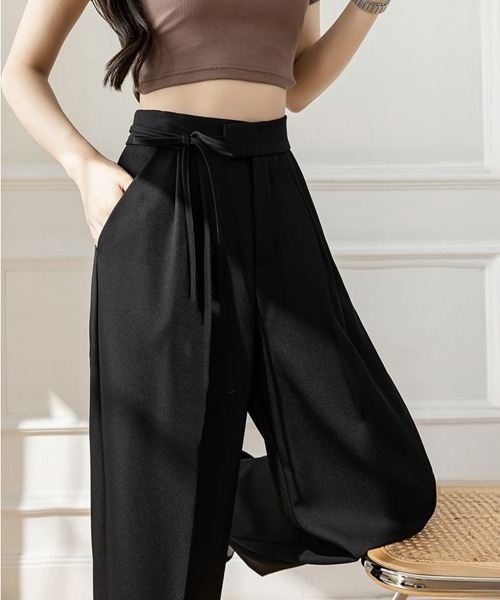 Miniministore（ミニミニストア）の「ストレートパンツ リボンスラックス 美脚（スラックス・レディース・キャメル/ブラック/アイボリー・L/XL/M/S）」の4枚目の写真