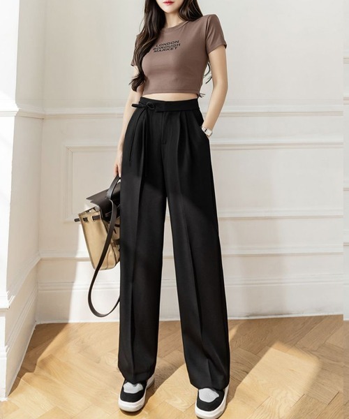 Miniministore（ミニミニストア）の「ストレートパンツ リボンスラックス 美脚（スラックス・レディース・キャメル/ブラック/アイボリー・L/XL/M/S）」の6枚目の写真