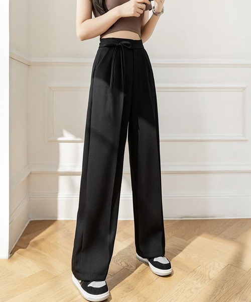 Miniministore（ミニミニストア）の「ストレートパンツ リボンスラックス 美脚（スラックス・レディース・キャメル/ブラック/アイボリー・L/XL/M/S）」の7枚目の写真