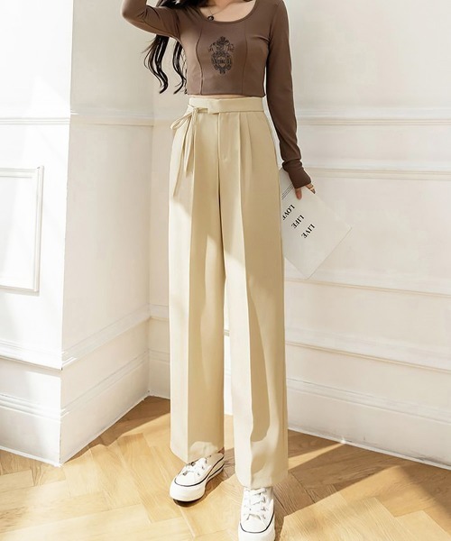 Miniministore（ミニミニストア）の「ストレートパンツ リボンスラックス 美脚（スラックス・レディース・キャメル/ブラック/アイボリー・L/XL/M/S）」の9枚目の写真