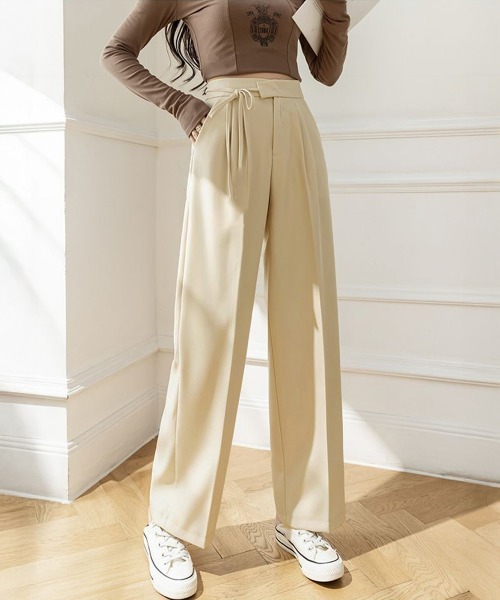 Miniministore（ミニミニストア）の「ストレートパンツ リボンスラックス 美脚（スラックス・レディース・キャメル/ブラック/アイボリー・L/XL/M/S）」の10枚目の写真