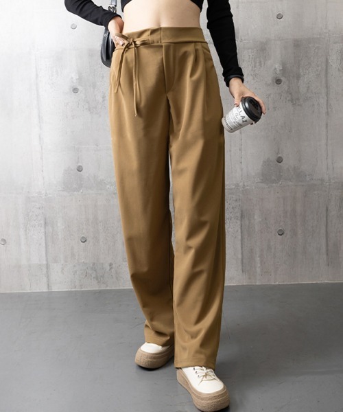ほぼ未使用　イタリア製marzotto ベージュ スラックス ストレートレッグ セール】ストレートパンツ リボンスラックス 美脚（スラックス