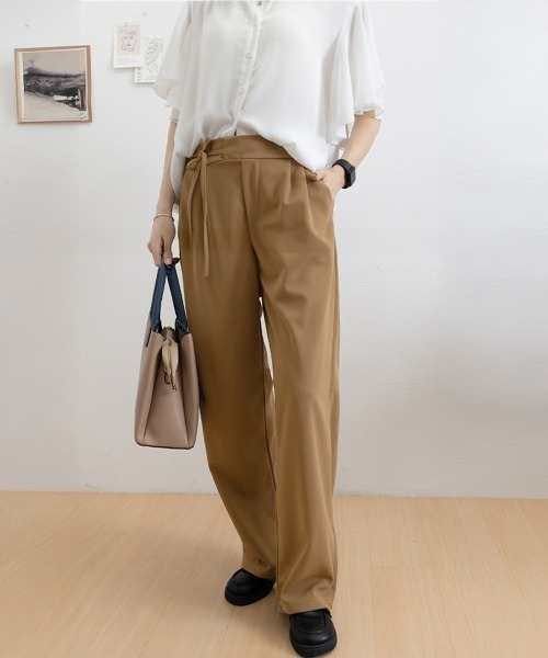 Miniministore（ミニミニストア）の「ストレートパンツ リボンスラックス 美脚（スラックス・レディース・キャメル/ブラック/アイボリー・L/XL/M/S）」の20枚目の写真