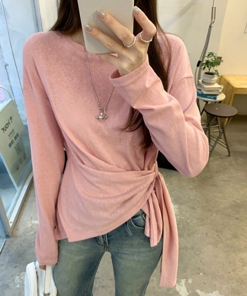 Dream garden(ドリームガーデン)の「ウエストリボン アシンメトリー トップス(Tシャツ/カットソー・レディース・ホワイト/ピンク/ベージュ・FREE)」の15枚目の写真