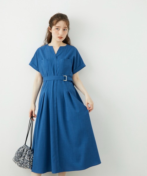 12Twelve Agenda（トゥエルブ　アジェンダ）の「両ポケウエストタックブッチャーワンピース（ワンピース・レディース・ミント/ネイビー/ブルーグリーン・M）」の3枚目の写真