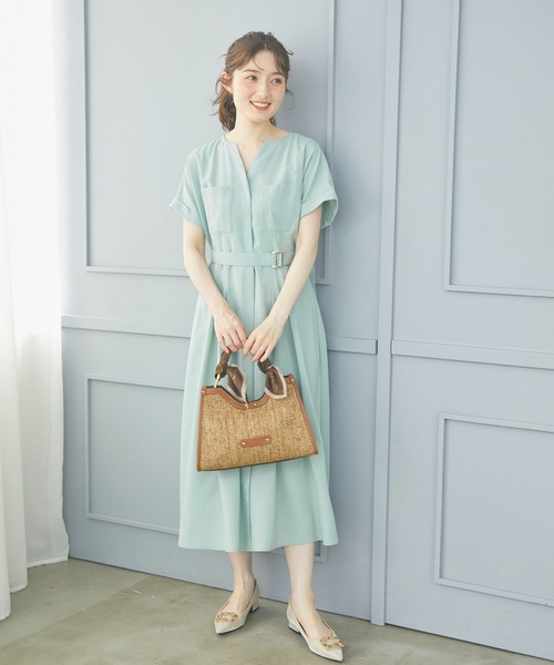 12Twelve Agenda（トゥエルブ　アジェンダ）の「両ポケウエストタックブッチャーワンピース（ワンピース・レディース・ミント/ネイビー/ブルーグリーン・M）」の5枚目の写真