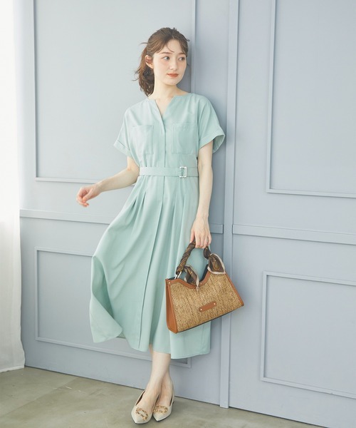 12Twelve Agenda（トゥエルブ　アジェンダ）の「両ポケウエストタックブッチャーワンピース（ワンピース・レディース・ミント/ネイビー/ブルーグリーン・M）」の6枚目の写真
