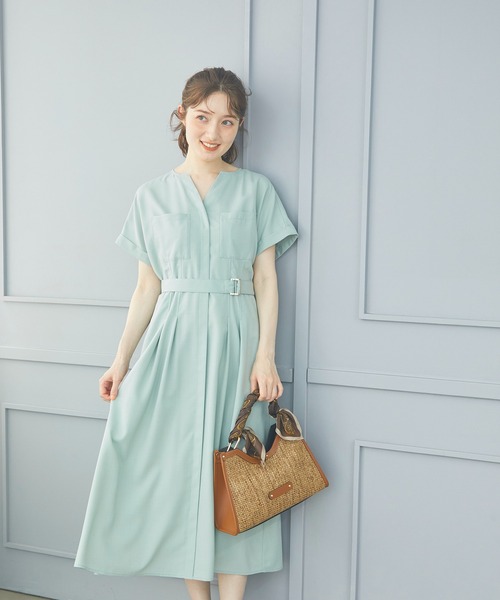 12Twelve Agenda（トゥエルブ　アジェンダ）の「両ポケウエストタックブッチャーワンピース（ワンピース・レディース・ミント/ネイビー/ブルーグリーン・M）」の7枚目の写真