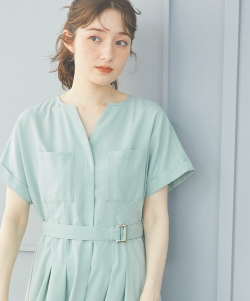 12Twelve Agenda（トゥエルブ　アジェンダ）の「両ポケウエストタックブッチャーワンピース（ワンピース・レディース・ミント/ネイビー/ブルーグリーン・M）」の9枚目の写真