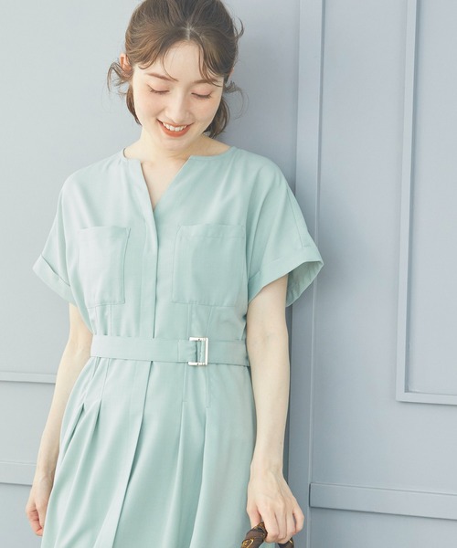12Twelve Agenda（トゥエルブ　アジェンダ）の「両ポケウエストタックブッチャーワンピース（ワンピース・レディース・ミント/ネイビー/ブルーグリーン・M）」の10枚目の写真