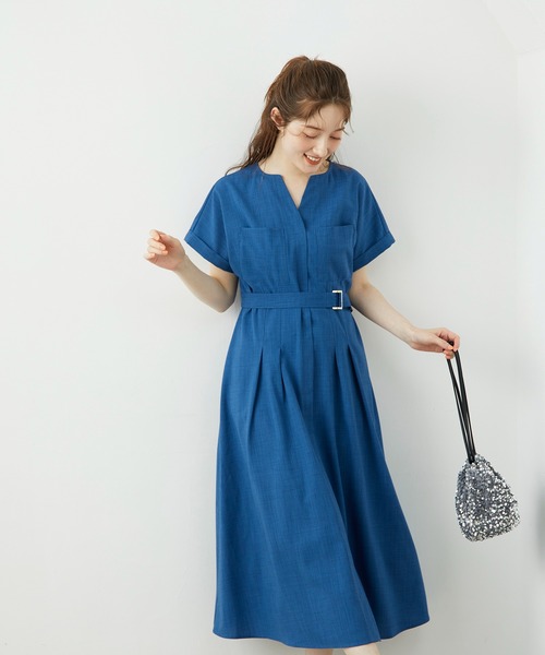 12Twelve Agenda（トゥエルブ　アジェンダ）の「両ポケウエストタックブッチャーワンピース（ワンピース・レディース・ミント/ネイビー/ブルーグリーン・M）」の12枚目の写真