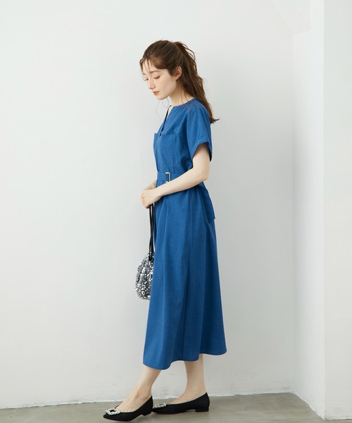 12Twelve Agenda（トゥエルブ　アジェンダ）の「両ポケウエストタックブッチャーワンピース（ワンピース・レディース・ミント/ネイビー/ブルーグリーン・M）」の14枚目の写真