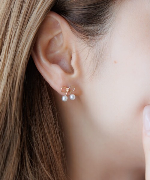 flower（フラワー）の「チェリーリボンピアス（ピアス（片耳用）・レディース・シルバー/ゴールド・FREE）」の2枚目の写真