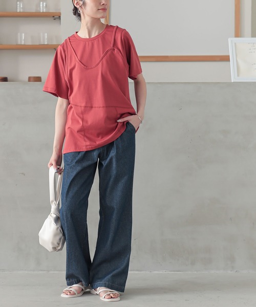 n'OrLABEL(ノアールレーベル)の「レイヤード風アシメカットソー(Tシャツ/カットソー・レディース・テラコッタ/チャコール/オートミール・2/1)」の9枚目の写真