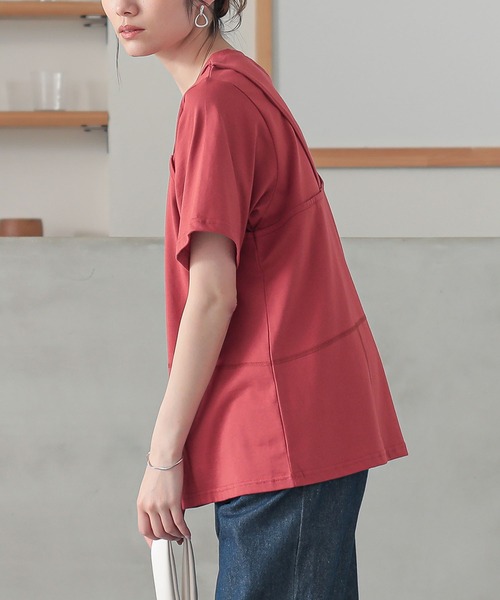n'OrLABEL(ノアールレーベル)の「レイヤード風アシメカットソー(Tシャツ/カットソー・レディース・テラコッタ/チャコール/オートミール・2/1)」の8枚目の写真