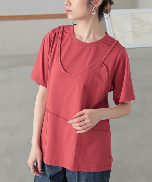 n'OrLABEL(ノアールレーベル)の「レイヤード風アシメカットソー(Tシャツ/カットソー・レディース・テラコッタ/チャコール/オートミール・2/1)」の7枚目の写真