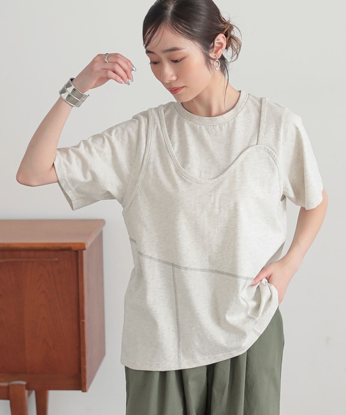 n'OrLABEL(ノアールレーベル)の「レイヤード風アシメカットソー(Tシャツ/カットソー・レディース・テラコッタ/チャコール/オートミール・2/1)」の13枚目の写真