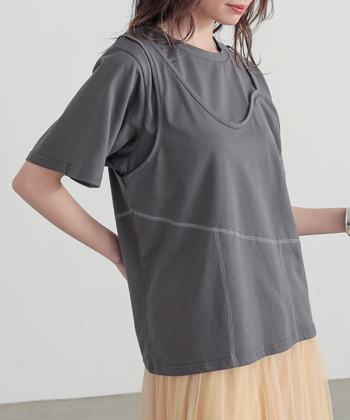 n'OrLABEL(ノアールレーベル)の「レイヤード風アシメカットソー(Tシャツ/カットソー・レディース・テラコッタ/チャコール/オートミール・2/1)」の18枚目の写真