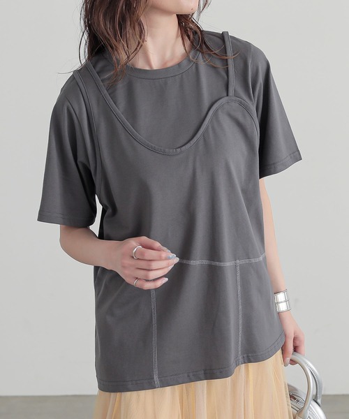 n'OrLABEL(ノアールレーベル)の「レイヤード風アシメカットソー(Tシャツ/カットソー・レディース・テラコッタ/チャコール/オートミール・2/1)」の20枚目の写真