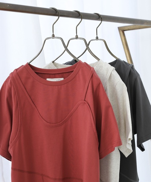 n'OrLABEL(ノアールレーベル)の「レイヤード風アシメカットソー(Tシャツ/カットソー・レディース・テラコッタ/チャコール/オートミール・2/1)」の5枚目の写真