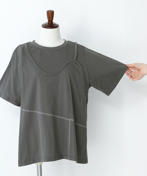 n'OrLABEL(ノアールレーベル)の「レイヤード風アシメカットソー(Tシャツ/カットソー・レディース・テラコッタ/チャコール/オートミール・2/1)」の22枚目の写真