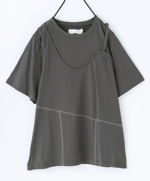 n'OrLABEL(ノアールレーベル)の「レイヤード風アシメカットソー(Tシャツ/カットソー・レディース・テラコッタ/チャコール/オートミール・2/1)」の4枚目の写真