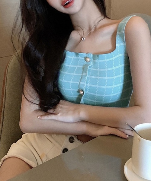 セール】チェック柄ニットビスチェ（タンクトップ）｜Kuroba（クロバ