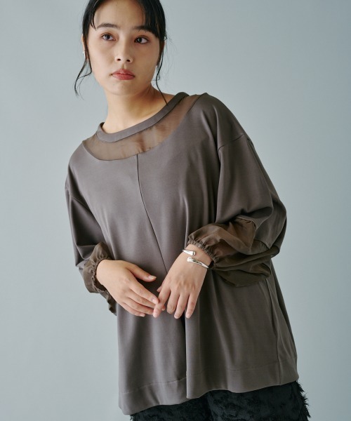 terrace(テラス)の「シアー切替プルオーバー(Tシャツ/カットソー・レディース・ブラック/オフホワイト/チャコールグレー・MEDIUM)」の3枚目の写真