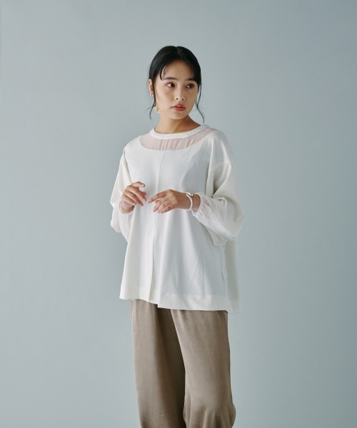 terrace(テラス)の「シアー切替プルオーバー(Tシャツ/カットソー・レディース・ブラック/オフホワイト/チャコールグレー・MEDIUM)」の5枚目の写真