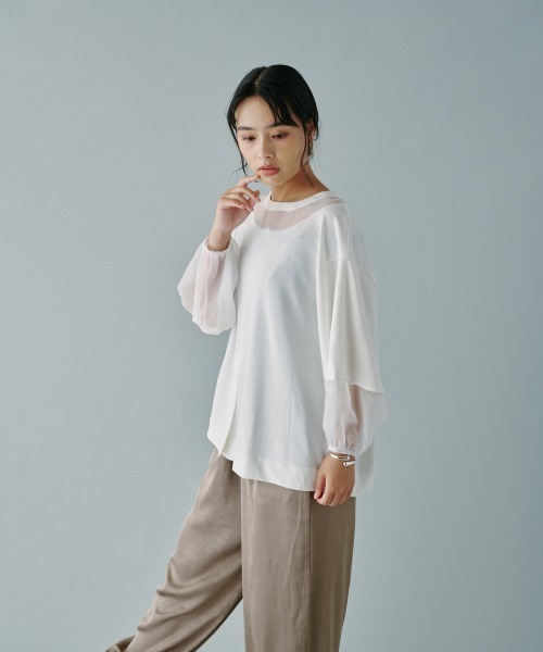 terrace(テラス)の「シアー切替プルオーバー(Tシャツ/カットソー・レディース・ブラック/オフホワイト/チャコールグレー・MEDIUM)」の6枚目の写真