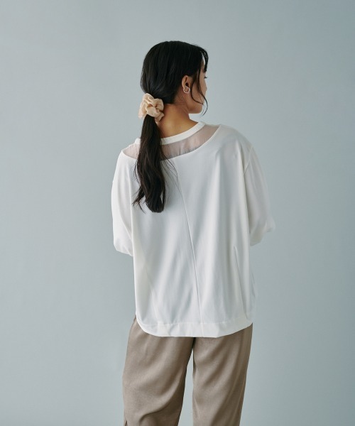 terrace(テラス)の「シアー切替プルオーバー(Tシャツ/カットソー・レディース・ブラック/オフホワイト/チャコールグレー・MEDIUM)」の7枚目の写真