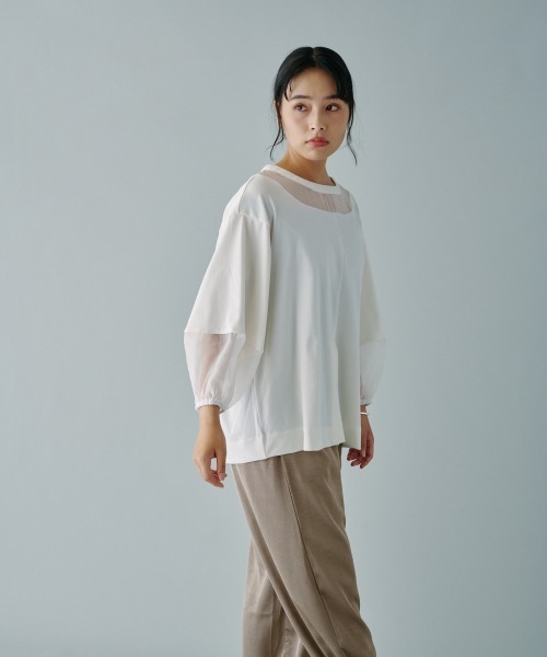 terrace(テラス)の「シアー切替プルオーバー(Tシャツ/カットソー・レディース・ブラック/オフホワイト/チャコールグレー・MEDIUM)」の8枚目の写真