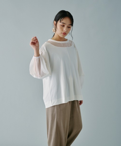terrace(テラス)の「シアー切替プルオーバー(Tシャツ/カットソー・レディース・ブラック/オフホワイト/チャコールグレー・MEDIUM)」の9枚目の写真