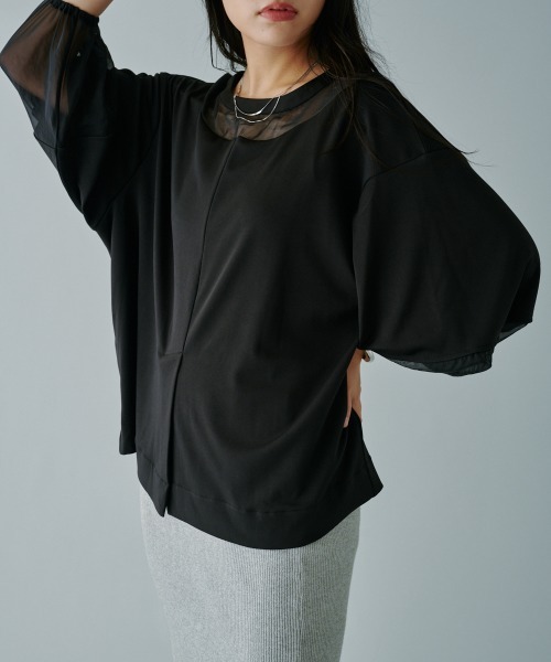 terrace(テラス)の「シアー切替プルオーバー(Tシャツ/カットソー・レディース・ブラック/オフホワイト/チャコールグレー・MEDIUM)」の16枚目の写真