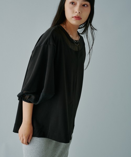 terrace(テラス)の「シアー切替プルオーバー(Tシャツ/カットソー・レディース・ブラック/オフホワイト/チャコールグレー・MEDIUM)」の19枚目の写真