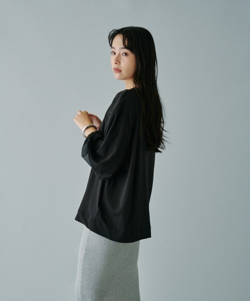 terrace(テラス)の「シアー切替プルオーバー(Tシャツ/カットソー・レディース・ブラック/オフホワイト/チャコールグレー・MEDIUM)」の21枚目の写真