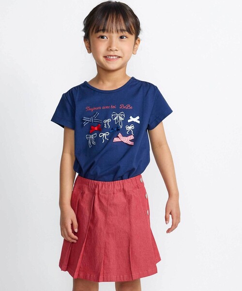 BeBe（ベベ）の「カラーデニムサイドボタンプリーツスカパン(90~150cm)（スカート・キッズ・ネイビー/レッド・140cm/120cm/130cm/150cm/110cm）」の11枚目の写真