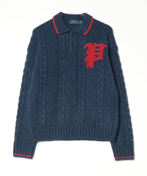 セール】ケーブルニット ポロカラー レター セーター（ニット/セーター