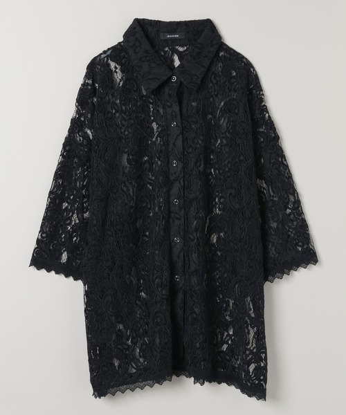 JEANASIS（ジーナシス）の「フロッキーレースシャツSS/586498（シャツ/ブラウス・レディース・ホワイト/ブラック・FREE）」の2枚目の写真