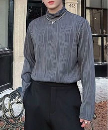 エンボスプリーツルーズシルエットタートルネックロンT