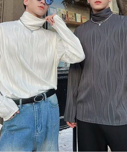 link lot(リンクロット)の「エンボスプリーツルーズシルエットタートルネックロンT(Tシャツ/カットソー・メンズ・ブラック/ダークグレー/ネイビー/ホワイト/ブラウン・M/L)」の7枚目の写真