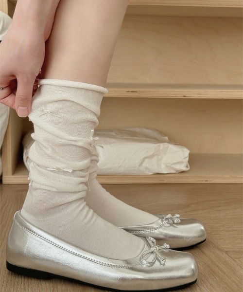 セール】【OKUOKU 0909】ミニリボン付き ルーズソックス oku-socks