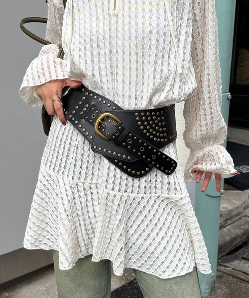 CIAOPANIC(チャオパニック)の「スタッズワイドウエスタンベルト(ベルト・レディース・ブラック/ブラウン・FREE)」の2枚目の写真