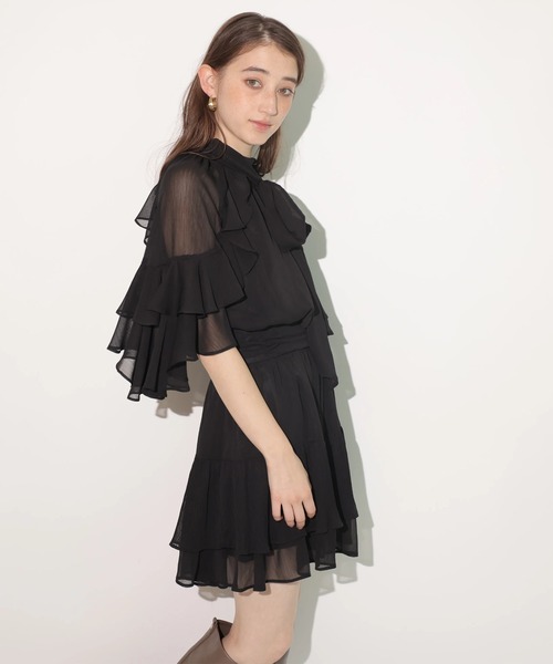 ✨️極美品✨ Rirandture 楊柳ラッフルミニワンピース M シフォン ✨️極美品✨ Rirandture 楊柳ラッフルミニワンピース M