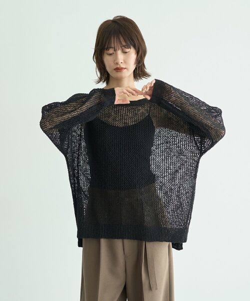 Editt by YECCA VECCA(エディットバイイェッカヴェッカ)の「スラブメッシュルーズニット(ニット/セーター・レディース・アイボリー/ブラック/キャメル・FREE)」の11枚目の写真