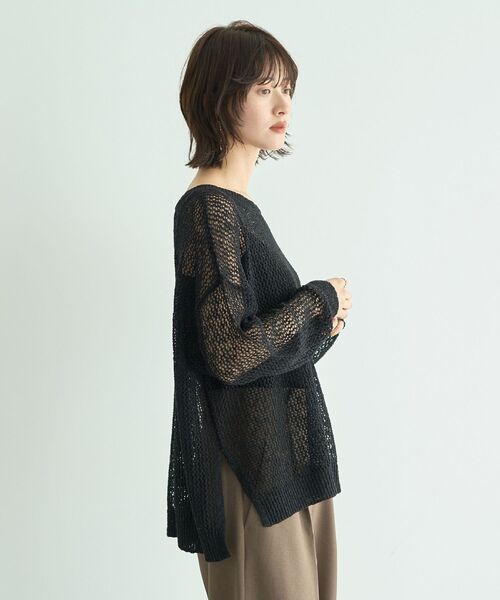 Editt by YECCA VECCA(エディットバイイェッカヴェッカ)の「スラブメッシュルーズニット(ニット/セーター・レディース・アイボリー/ブラック/キャメル・FREE)」の16枚目の写真